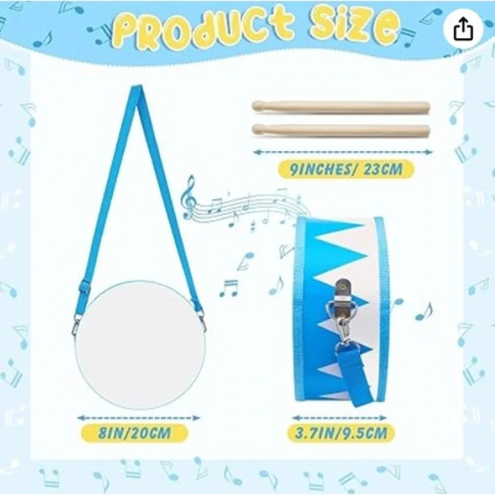 Musicube Kids Hanging Drum Set Blue White Zigzag Pattern with Drumsticks NEW